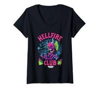 Donna Stranger Things Hellfire Neon Dice Maglietta con Collo a V