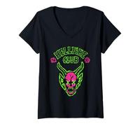 Donna Stranger Things Hellfire Neon Sketch Logo Maglietta con Collo a V