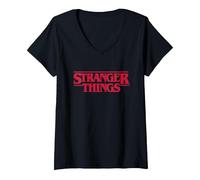 Donna Stranger Things Main Logo Maglietta con Collo a V, Nero, XXL