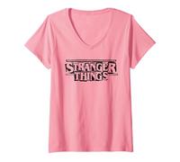 Donna Stranger Things Punk Logo Black Maglietta con Collo a V