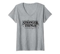 Donna Stranger Things Spider Web Roll Maglietta con Collo a V