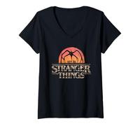 Donna Stranger Things Sunset Logo Maglietta con Collo a V