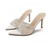 Donna Strass Aperto Puntato Punta Tacchi Stiletto Per Le Donne Slide Sandali Scivolare Sexy Su Sandali Con Tacchi Trasparenti(White,37)