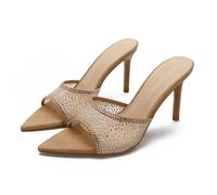 Donna Strass Aperto Puntato Punta Tacchi Stiletto Per Le Donne Slide Sandali Scivolare Sexy Su Sandali Con Tacchi Trasparenti(Marrone,41)