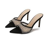 Donna Strass Aperto Puntato Punta Tacchi Stiletto Per Le Donne Slide Sandali Scivolare Sexy Su Sandali Con Tacchi Trasparenti(Nero,39)