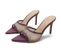 Donna Strass Aperto Puntato Punta Tacchi Stiletto Per Le Donne Slide Sandali Scivolare Sexy Su Sandali Con Tacchi Trasparenti(Viola,38)