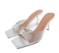 Donna Strass Comodo Scivolare Su Sandali Sexy Slingback Senza Schienale Tondo Scivoli Sandali Per Il Matrimonio Di Festa(Silver,38)