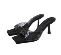 Donna Strass Comodo Scivolare Su Sandali Sexy Slingback Senza Schienale Tondo Scivoli Sandali Per Il Matrimonio Di Festa(Nero,42)