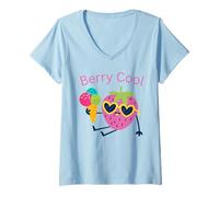 Donna Strawberry Berry Cool Summer Icecream Maglietta con Collo a V
