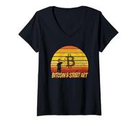 Donna Street Art Crypto Blockchain Valuta Digitale Urbana Bitcoin Maglietta con Collo a V