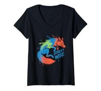 Donna Street Wise Fox Bold Graffiti Colorati Maglietta con Collo a V