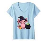 Donna Strega Axolotl Halloween Carino Kawaii Animal Design Maglietta con Collo a V