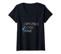 Donna Strega Boemia Boho Cristalli Cani Vino Celeste Luna Strega Maglietta con Collo a V
