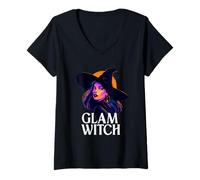 Donna Strega Glam - Estetica Wicca e Stregoneria Moderna Maglietta con Collo a V