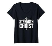 Donna Strenght in Christ Maglietta con Collo a V