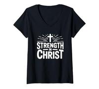 Donna Strenght in Christ Maglietta con Collo a V