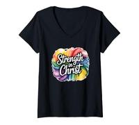 Donna Strenght in Christ Maglietta con Collo a V