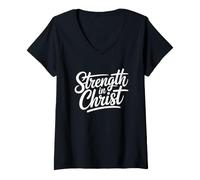 Donna Strenght in Christ Maglietta con Collo a V