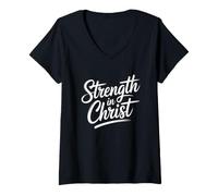 Donna Strenght in Christ Maglietta con Collo a V
