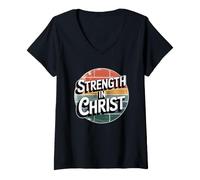 Donna Strenght in Christ Maglietta con Collo a V