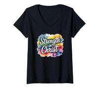 Donna Strenght in Christ Maglietta con Collo a V