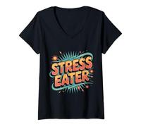 Donna Stress Eater Comfort emotivo per Lo spuntino - Maglietta con Collo a V