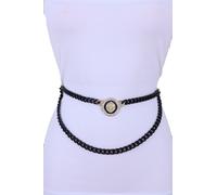 Donna Stretto Vita Cintura Nera Oro Metallo Catena Leone Pendente Fit Taglia XL