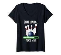 Donna Strike Loading Please Wait Bowling Team Matching Party Maglietta con Collo a V
