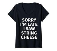 Donna String Cheese Apparel - Design Divertente per Gli Amanti dei Formaggi Maglietta con Collo a V