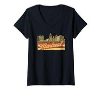 Donna Strisce retrò sullo skyline di Montreal e del Quebec - Canadian Pride Maglietta con Collo a V