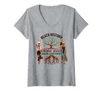Donna Strong Roots Juneteenth Black History Melanina Magic Women Maglietta con Collo a V