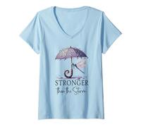 Donna Stronger Than the Storm Psalm 93 Christian Purple Dragonfly Maglietta con Collo a V