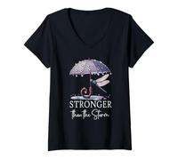 Donna Stronger Than the Storm Psalm 93 Purple Dragonfly Christian Maglietta con Collo a V