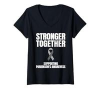 Donna Stronger Together - Nastro grigio per la consapevolezza della malattia di Parkinson Maglietta con Collo a V