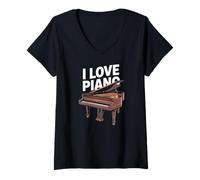 Donna Strumento a coda I Love Piano Maglietta con Collo a V