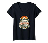 Donna Strumento Armonica Harmonica Campfire-Music Armonica Maglietta con Collo a V