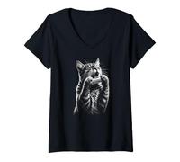 Donna Strumento Armonica Harmonica Gatti Armonica Maglietta con Collo a V