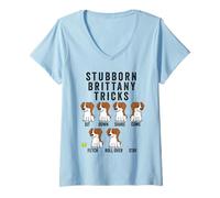 Donna Stubborn Epagneul Breton Tricks cane Maglietta con Collo a V