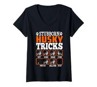 Donna Stubborn Siberian Husky Dog Tricks Funny Dogs Lover Maglietta con Collo a V