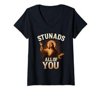 Donna Stunads All of You Funny Gesù Silhouette Sarcastico Meme Maglietta con Collo a V