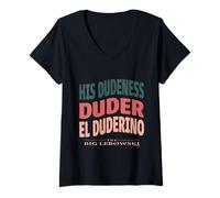 Donna Sua Dudeness Duder El Duderino Big Lebowski Maglietta con Collo a V