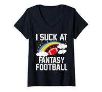 Donna Suck At Fantasy Football Player Humor Game Day Draft Party Maglietta con Collo a V