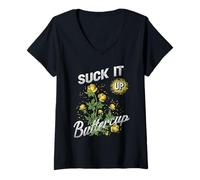 Donna Suck It Up Buttercup Flower Tee Funny Daying Citazione per Le Donne Maglietta con Collo a V