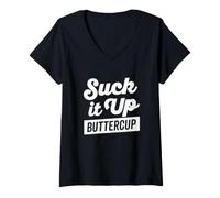 Donna Suck It Up Buttercup T-Shirt Bold Thick Shadow (Scuro) Maglietta con Collo a V