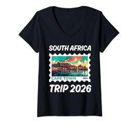 Donna Sud Africa 2026! Matching Città del Capo Vacanze Maglietta con Collo a V