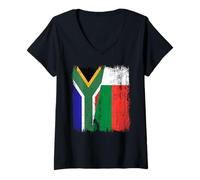Donna Sudafrica Madagascar Mezza bandiera sudafricana malgascio Maglietta con Collo a V