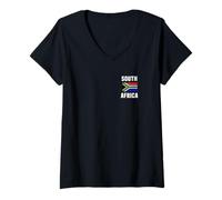 Donna Sudafrica Pocket Flag Apparel Bandiera Sud Africa Maglietta con Collo a V