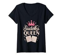 Donna Sudoku Queen Pink Crown Logic Puzzle Lover Design Maglietta con Collo a V