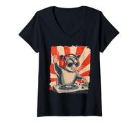 Donna Sugar Glider DJ House Music Retro Amante degli animali domestici Maglietta con Collo a V