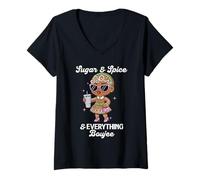 Donna Sugar & Spice & Everything Boujee Gingerbread Girl Natale Maglietta con Collo a V